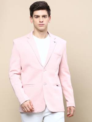 SHOWOFF Men's Notched Lapel Solid Pink Single-Breasted Blazer 2