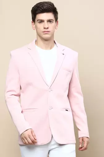 SHOWOFF Men's Notched Lapel Solid Pink Single-Breasted Blazer
