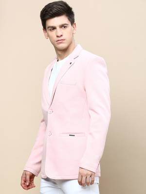 SHOWOFF Men's Notched Lapel Solid Pink Single-Breasted Blazer 3