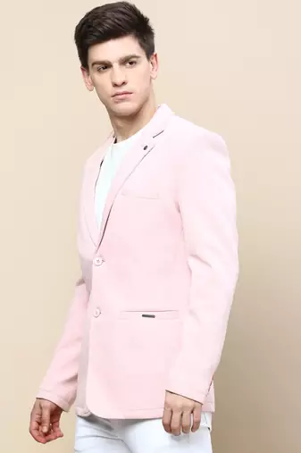 SHOWOFF Men's Notched Lapel Solid Pink Single-Breasted Blazer