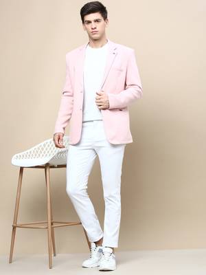 SHOWOFF Men's Notched Lapel Solid Pink Single-Breasted Blazer 5