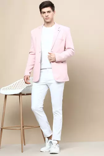 SHOWOFF Men's Notched Lapel Solid Pink Single-Breasted Blazer