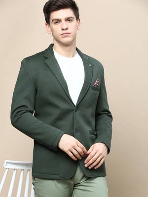 SHOWOFF Men's Notched Lapel Solid Green Single-Breasted Blazer 1
