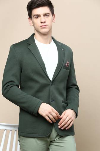 SHOWOFF Men's Notched Lapel Solid Green Single-Breasted Blazer