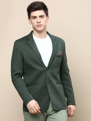SHOWOFF Men's Notched Lapel Solid Green Single-Breasted Blazer 2