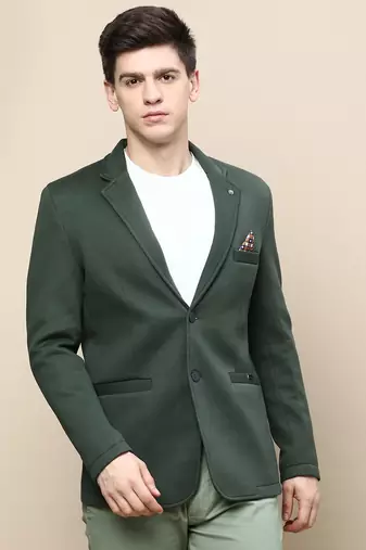 SHOWOFF Men's Notched Lapel Solid Green Single-Breasted Blazer