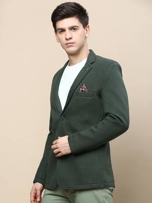 SHOWOFF Men's Notched Lapel Solid Green Single-Breasted Blazer 3