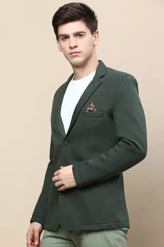 SHOWOFF Men's Notched Lapel Solid Green Single-Breasted Blazer