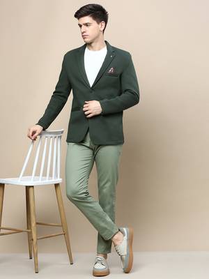 SHOWOFF Men's Notched Lapel Solid Green Single-Breasted Blazer 5