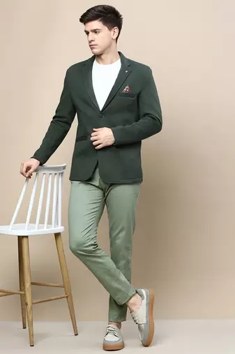 SHOWOFF Men's Notched Lapel Solid Green Single-Breasted Blazer