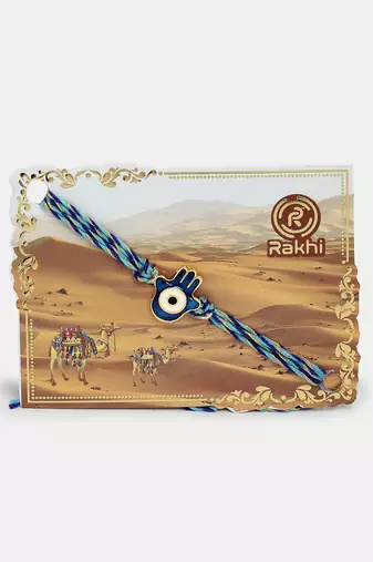 Nvr unisex set of 4 blue evil eye charm rakhi with roli chawal