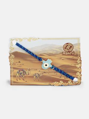 Nvr unisex set of 4 blue evil eye charm rakhi with roli chawal 3