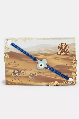 Nvr unisex set of 4 blue evil eye charm rakhi with roli chawal