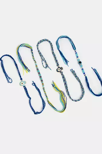 Nvr unisex set of 4 blue evil eye charm rakhi with roli chawal
