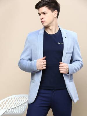 Men's Notched Lapel Solid Blue Single-Breasted Blazer 1
