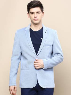 Men's Notched Lapel Solid Blue Single-Breasted Blazer 2