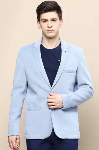 Men's Notched Lapel Solid Blue Single-Breasted Blazer