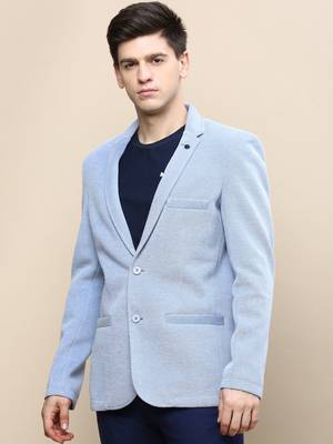 Men's Notched Lapel Solid Blue Single-Breasted Blazer 3