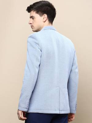 Men's Notched Lapel Solid Blue Single-Breasted Blazer 4
