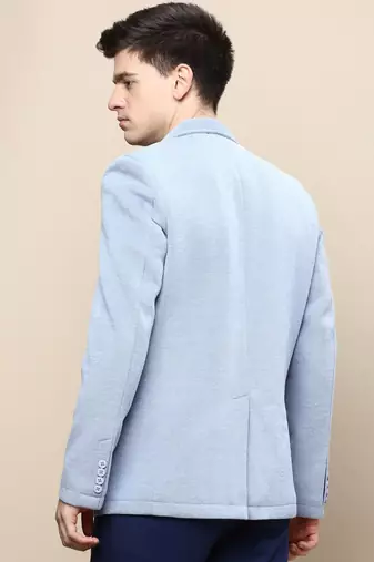 Men's Notched Lapel Solid Blue Single-Breasted Blazer