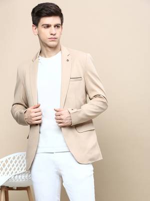 Men's Notched Lapel Solid Beige Single-Breasted Blazer 1