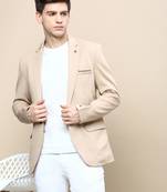 Men's Notched Lapel Solid Beige Single-Breasted Blazer