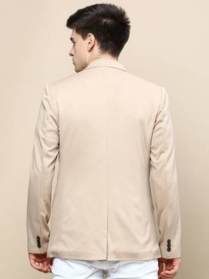 Men's Notched Lapel Solid Beige Single-Breasted Blazer 4