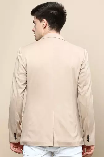 Men's Notched Lapel Solid Beige Single-Breasted Blazer