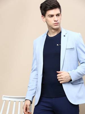 Men's Notched Lapel Solid Blue Single-Breasted Blazer 1