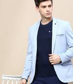 Men's Notched Lapel Solid Blue Single-Breasted Blazer