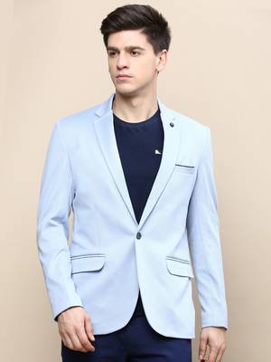 Men's Notched Lapel Solid Blue Single-Breasted Blazer 2