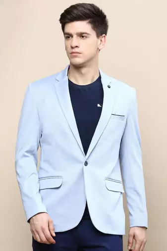 Men's Notched Lapel Solid Blue Single-Breasted Blazer