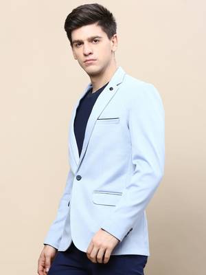 Men's Notched Lapel Solid Blue Single-Breasted Blazer 3