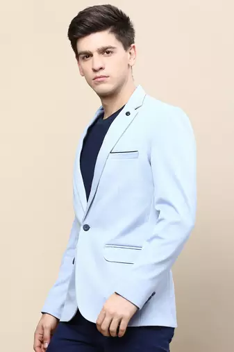 Men's Notched Lapel Solid Blue Single-Breasted Blazer