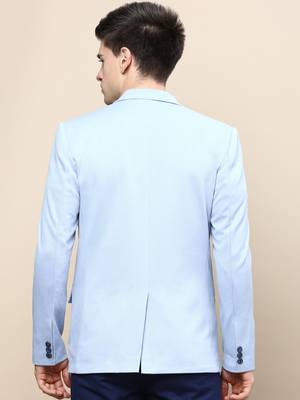 Men's Notched Lapel Solid Blue Single-Breasted Blazer 4