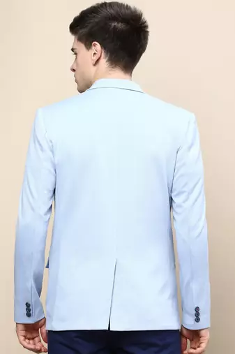 Men's Notched Lapel Solid Blue Single-Breasted Blazer