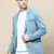 Men's Notched Lapel Solid Turquoise Blue Single-Breasted Blazer