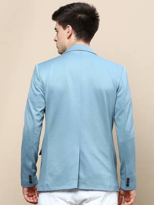 Men's Notched Lapel Solid Turquoise Blue Single-Breasted Blazer 4