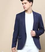 Men's Notched Lapel Solid Navy Blue Single-Breasted Blazer