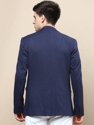 Men's Notched Lapel Solid Navy Blue Single-Breasted Blazer 4