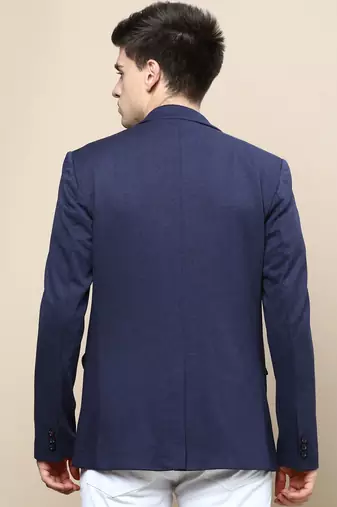Men's Notched Lapel Solid Navy Blue Single-Breasted Blazer