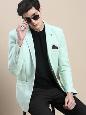 Men's Notched Lapel Solid Green Single Breasted Blazer 1