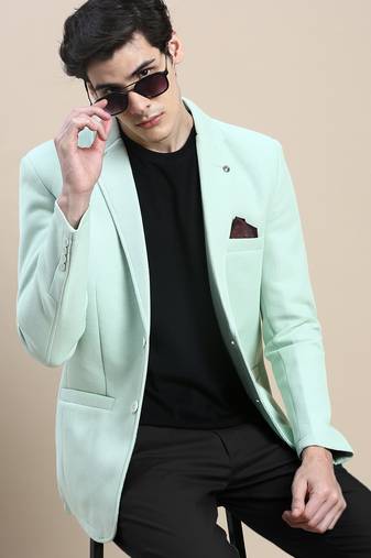 Men's Notched Lapel Solid Green Single Breasted Blazer
