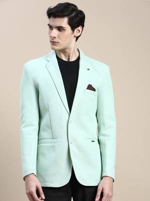 Men's Notched Lapel Solid Green Single Breasted Blazer 2