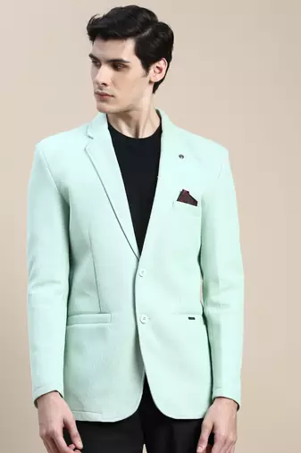 Men's Notched Lapel Solid Green Single Breasted Blazer