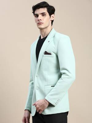 Men's Notched Lapel Solid Green Single Breasted Blazer 3