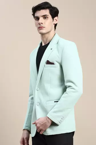 Men's Notched Lapel Solid Green Single Breasted Blazer