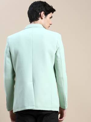 Men's Notched Lapel Solid Green Single Breasted Blazer 4