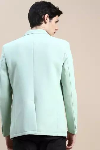 Men's Notched Lapel Solid Green Single Breasted Blazer