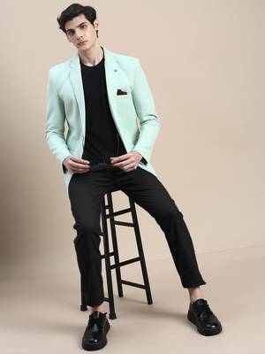 Men's Notched Lapel Solid Green Single Breasted Blazer 5